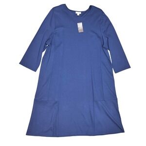 J. Jill Ponte Seamed Shift Dress Women XL Imperial Blue NWT Pockets 3/4 Sleeve